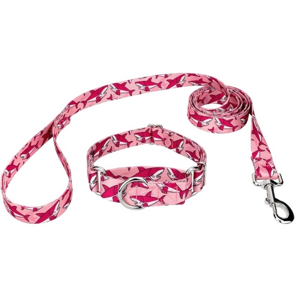 Country Brook Pets Pink Sharks Martingale Collar & Leash Sz M - Picture 1 of 6